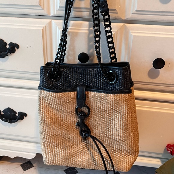REBECCA MINKOFF EDIE BUCKET SHOULDER BAG - NATURAL/BLACK - LIKE NEW! - Picture 2 of 13